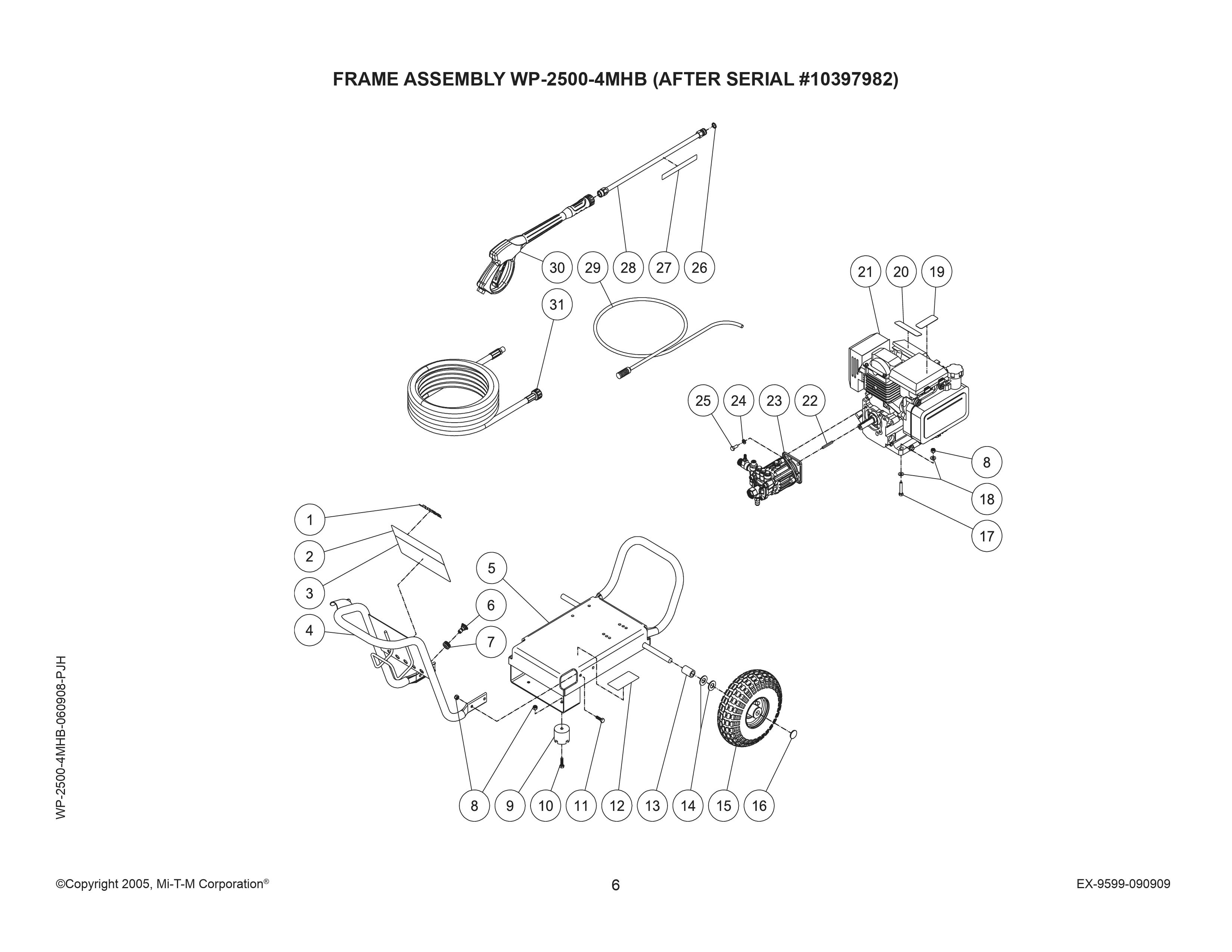 WP-2500-4MHB Parts, pump, repair kit, breakdown & owners manual.